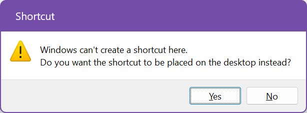 appsfolder create shortcut warning