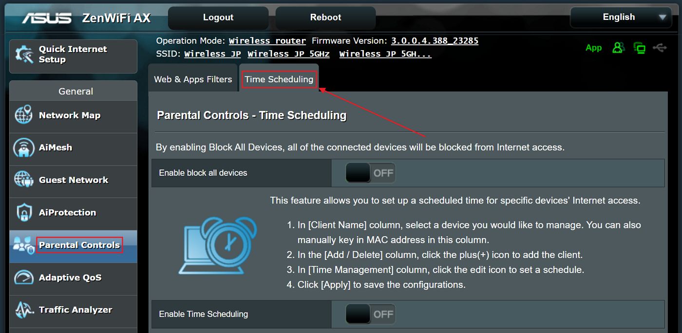 asus router parental controls time scheduling