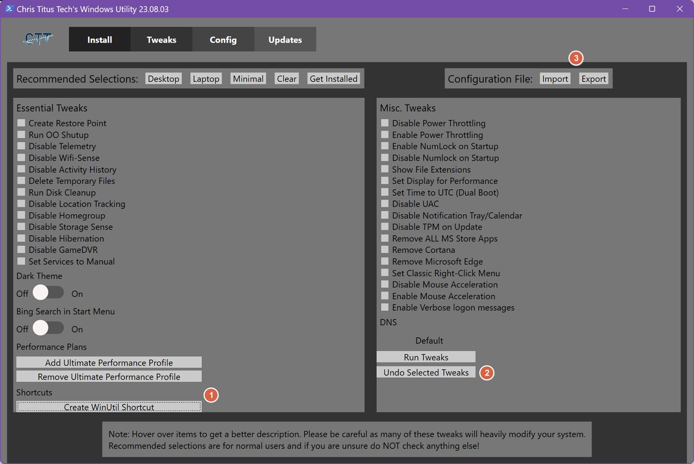 chris titus tech windows utility revert settings