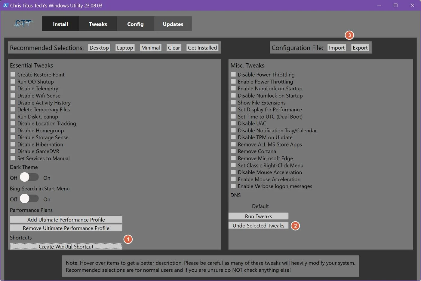 chris titus tech windows utility revert settings