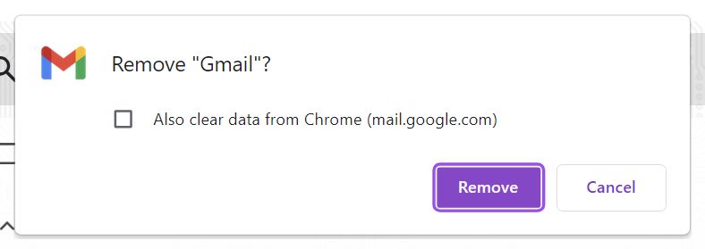 chrome website desktop app uninstall clear data prompt