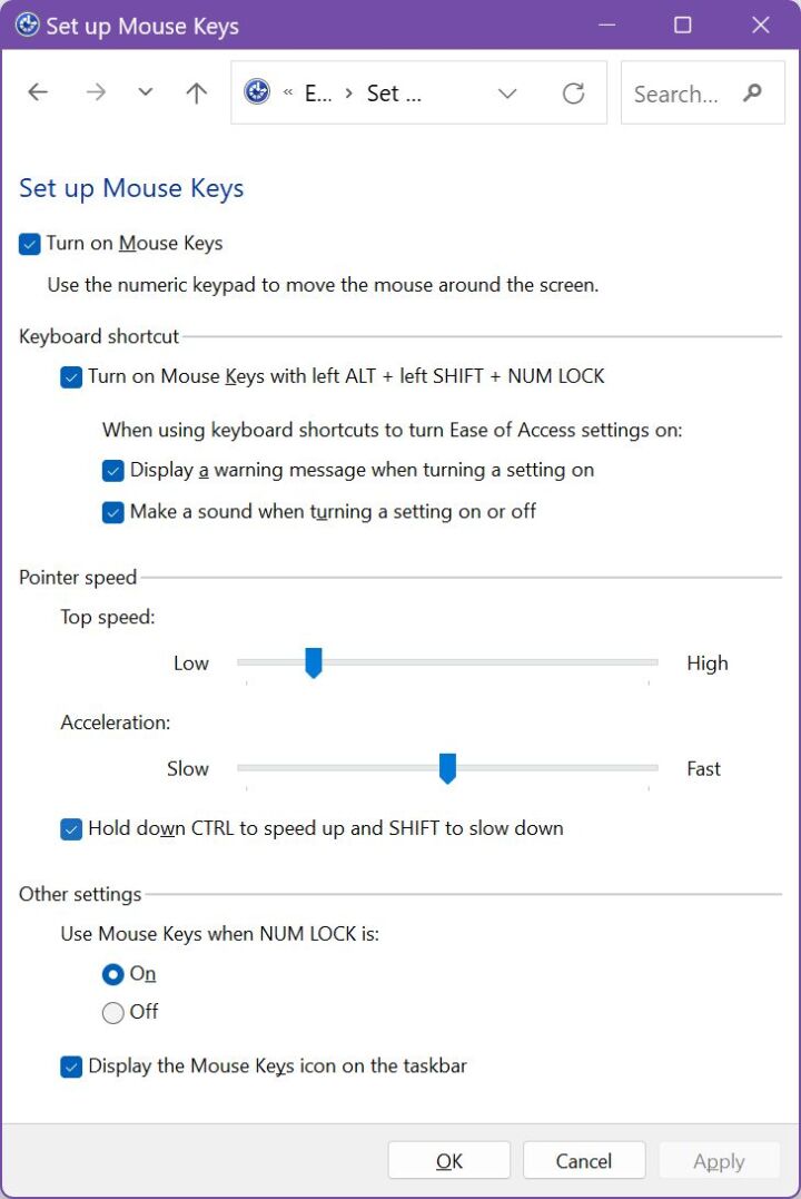Mouse keys how to control the mouse cursor with a keyboard in windows