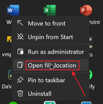 desktop app open file location