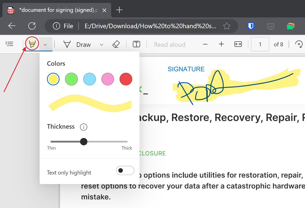 Edge Browser Highlight Marker