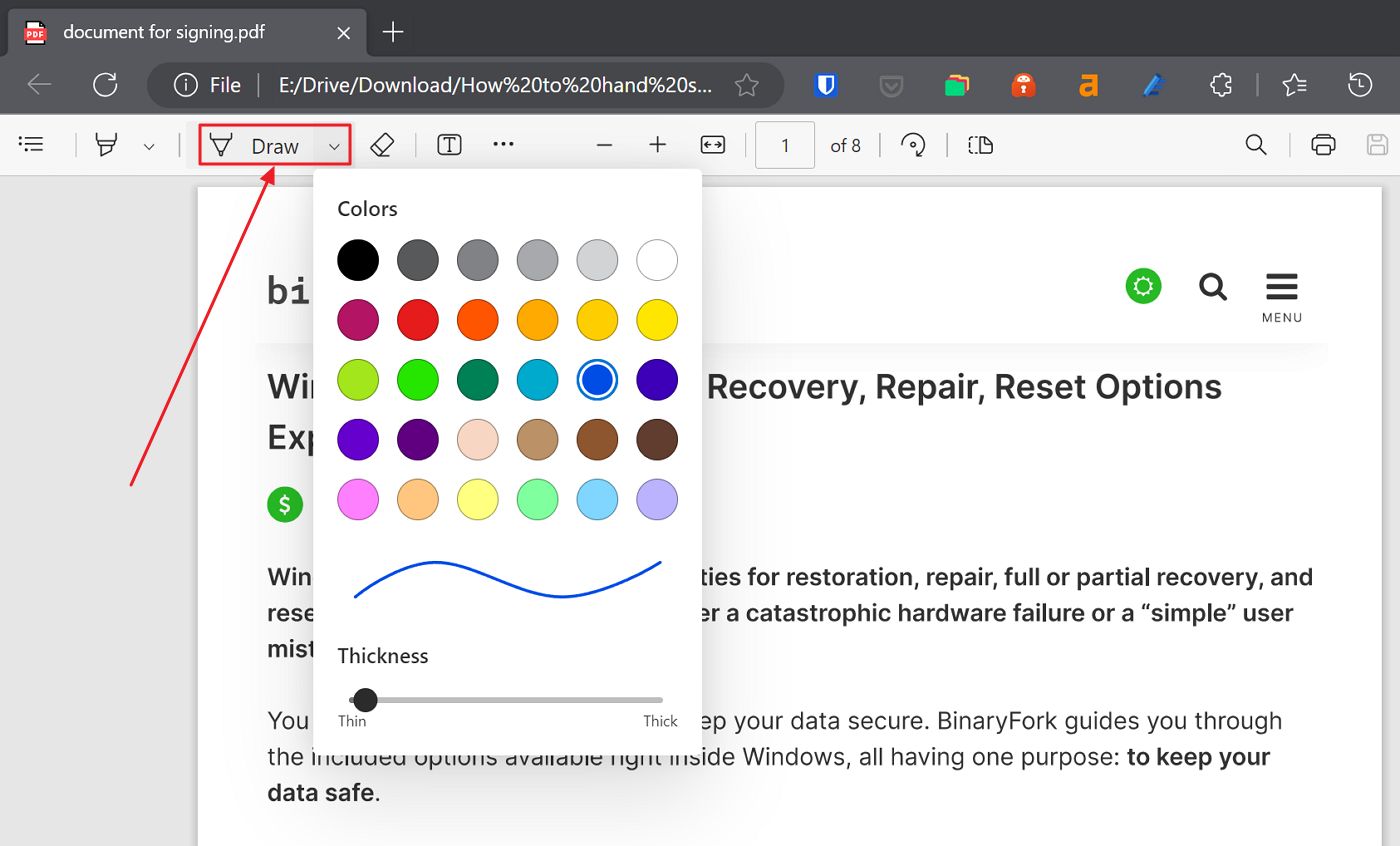 edge browser pdf draw