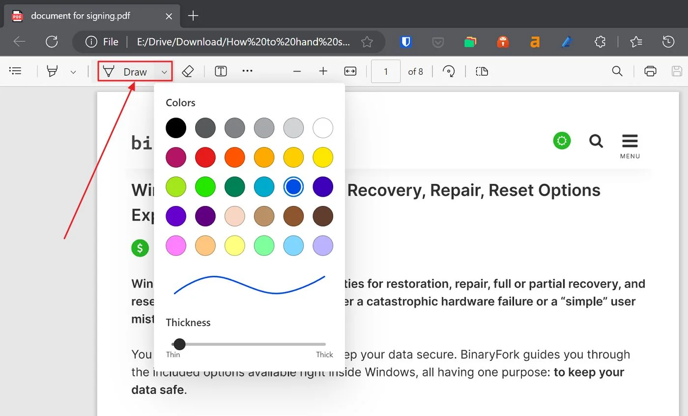 edge browser pdf draw