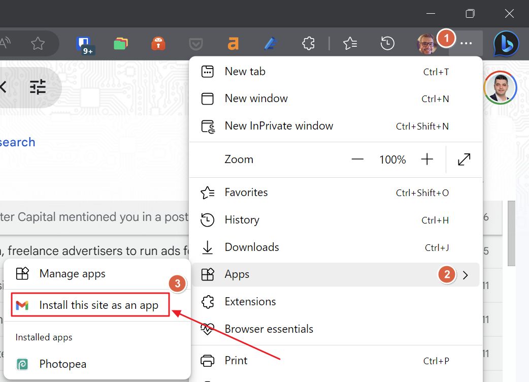 edge bu web sitesini bir uygulama olarak yükleyin