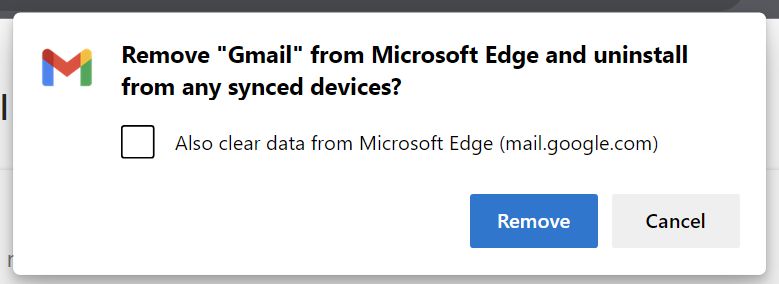 edge website desktop app uninstall clear data prompt