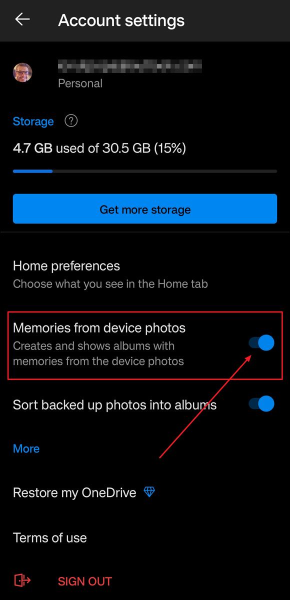 onedrive android app memories from device photos
