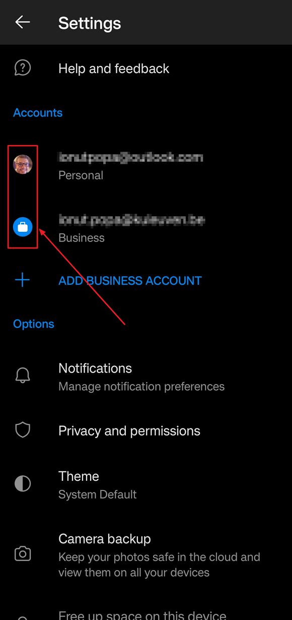onedrive android app select profile
