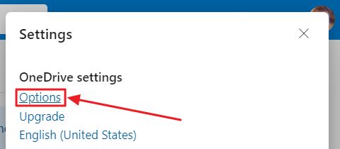 onedrive website settings options