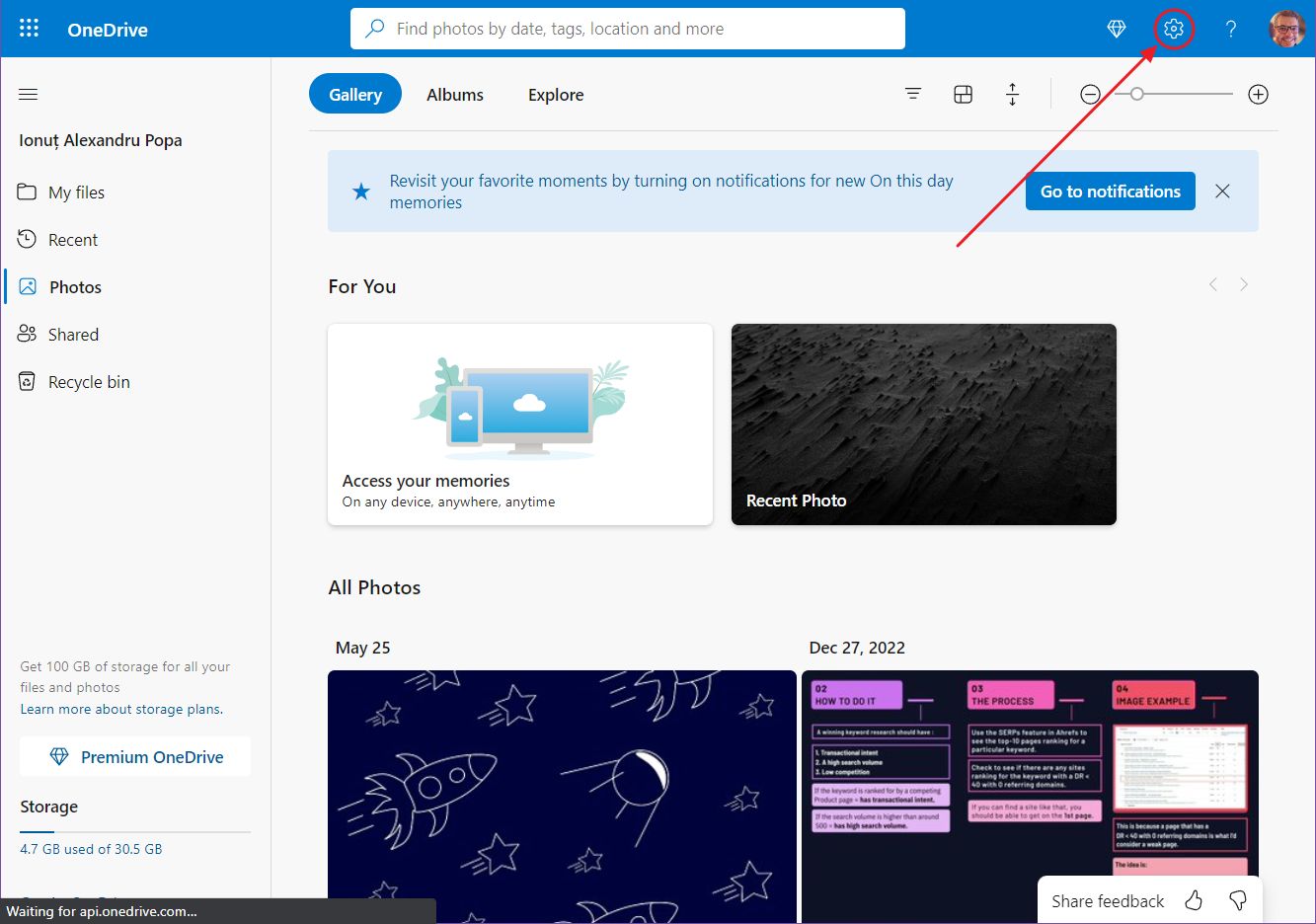 onedrive website settings