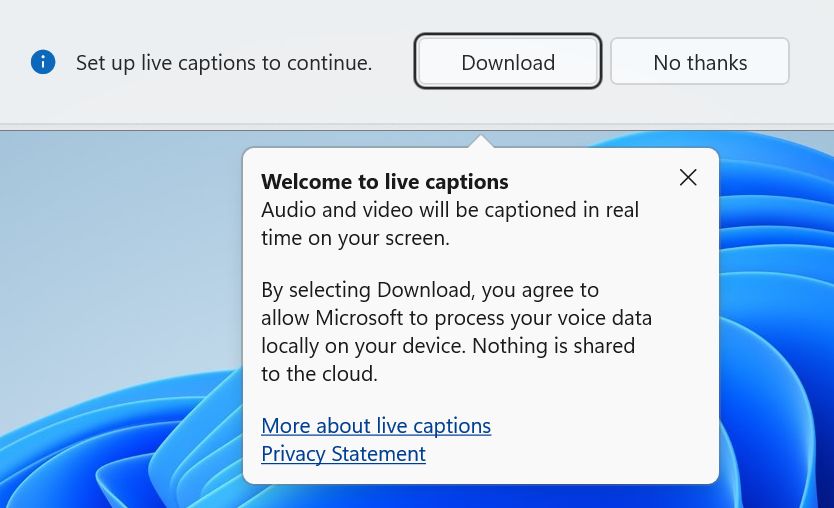 windows live caption local voice data processing