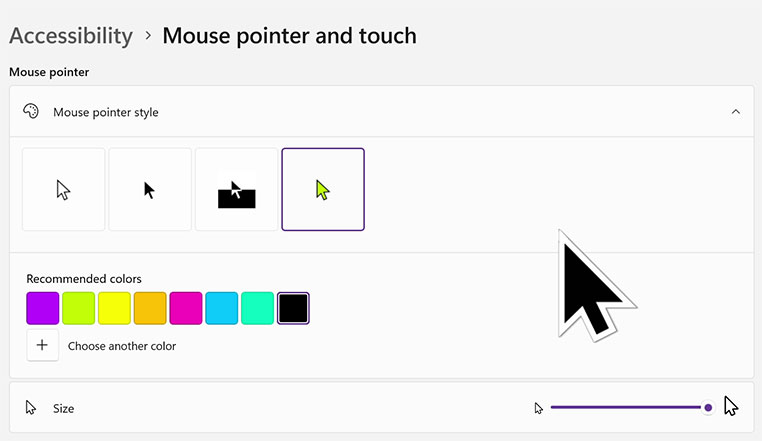 taille maximale du curseur de la souris de windows