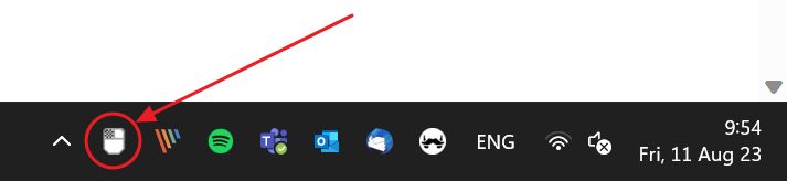 touches de la souris windows icône de la barre d'état système