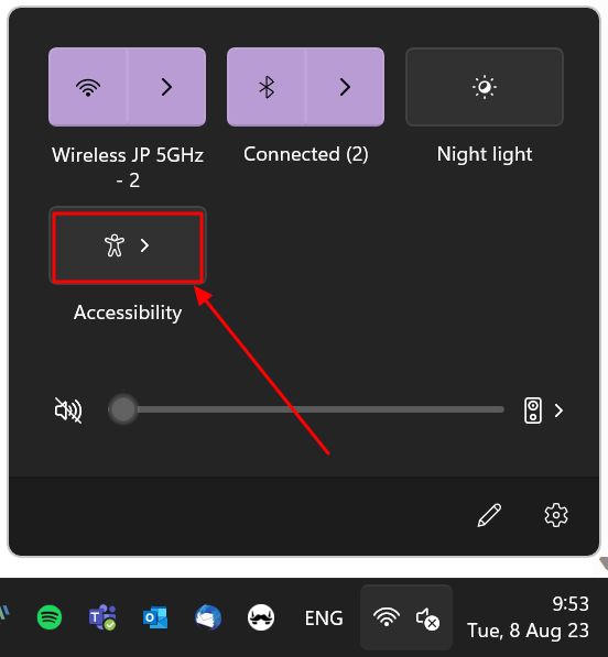 windows quick toggles accessibility