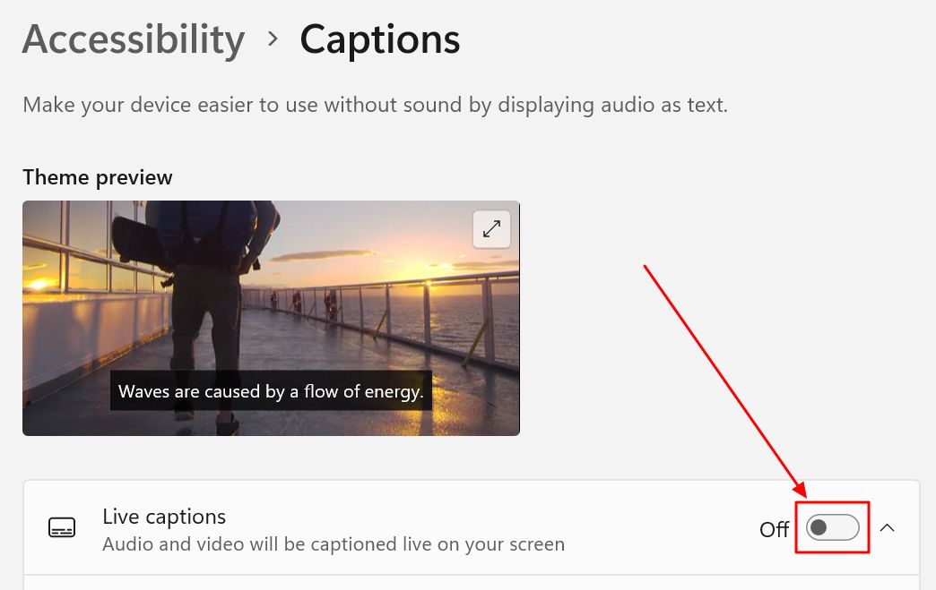 windows seetings turn on live captions