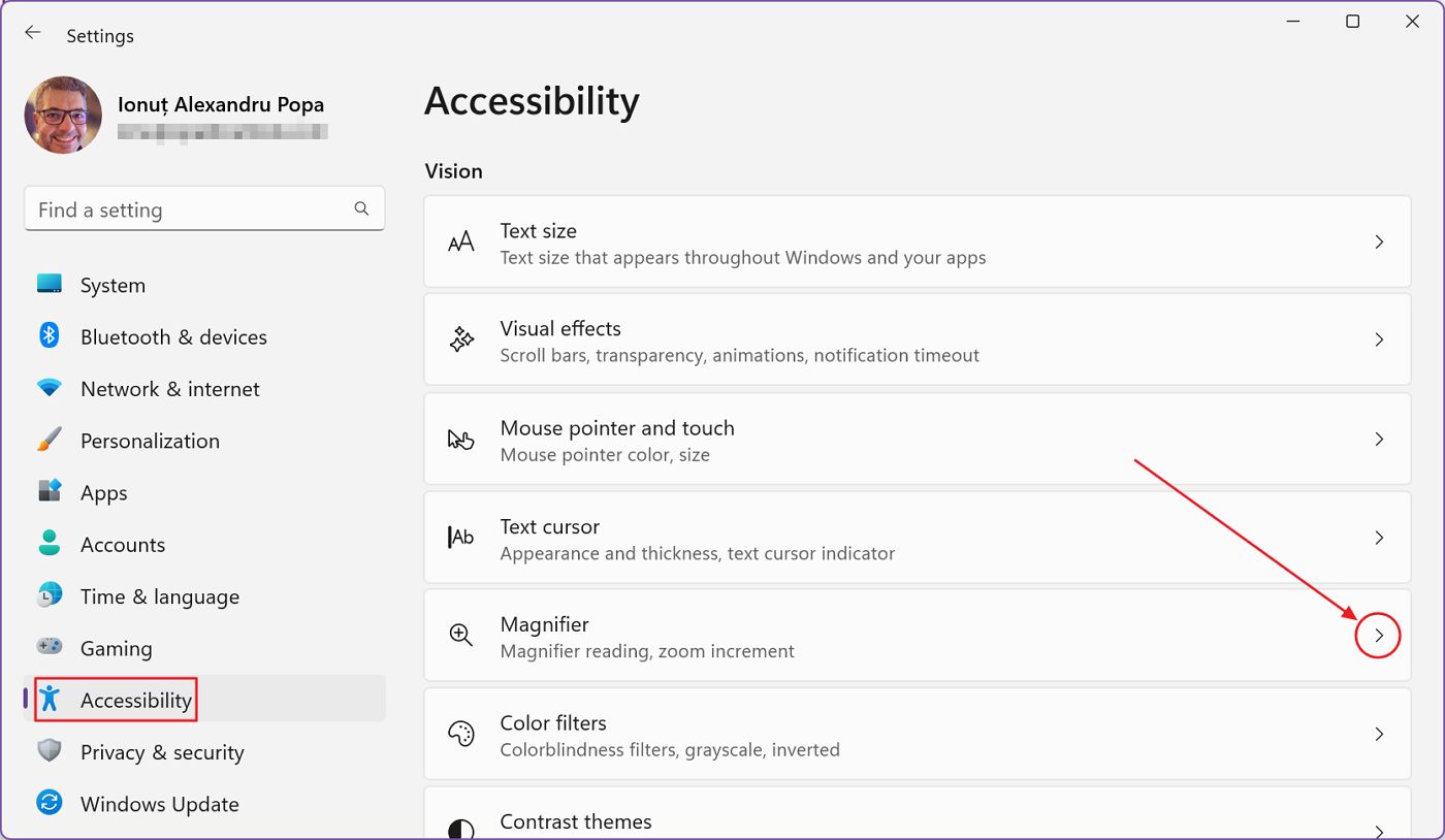 windows settings accesibility magnifier