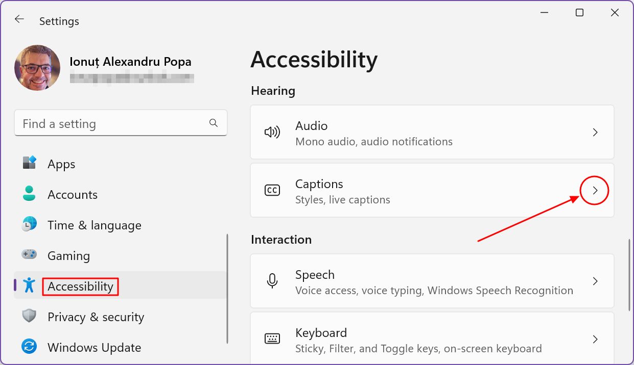 ajustes de windows accesibilidad subtítulos auditivos