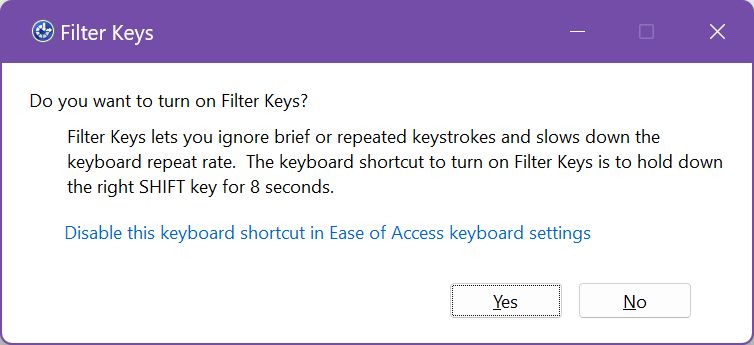 windows filter keys enable warning popup