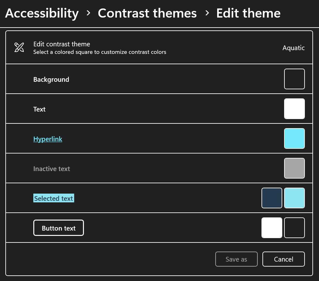 windows high contrast theme edit template