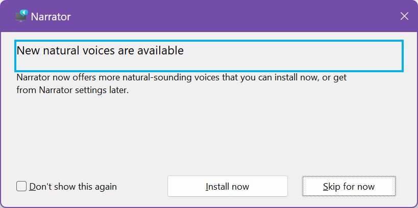 Windows-Sprecher natürliche Stimmen Popup