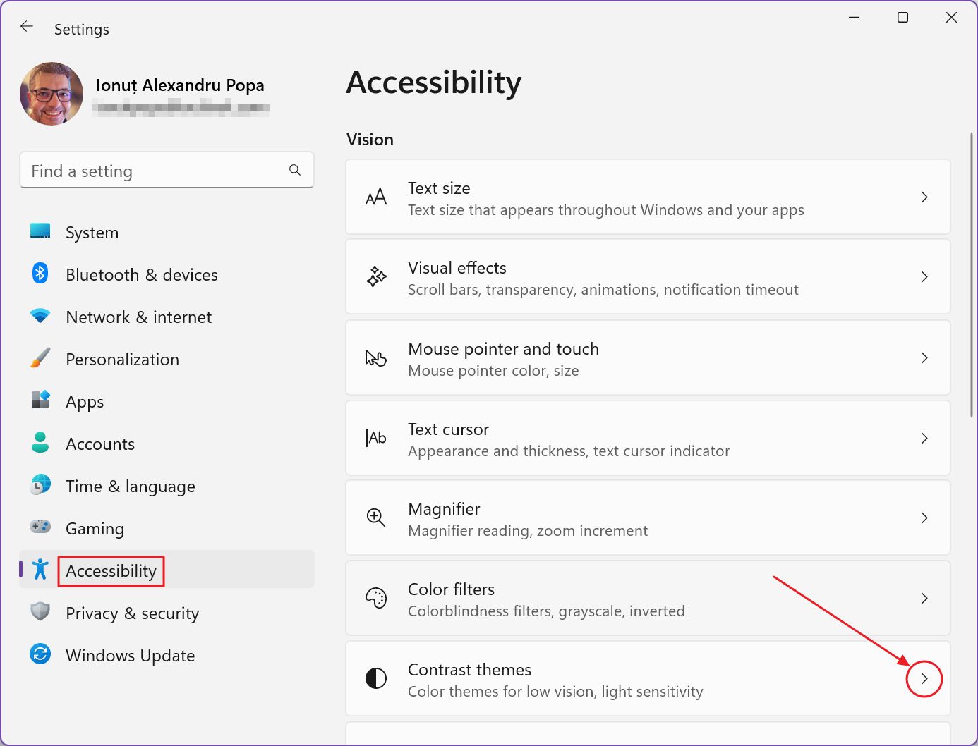 configuración de windows accesibilidad contraste temas