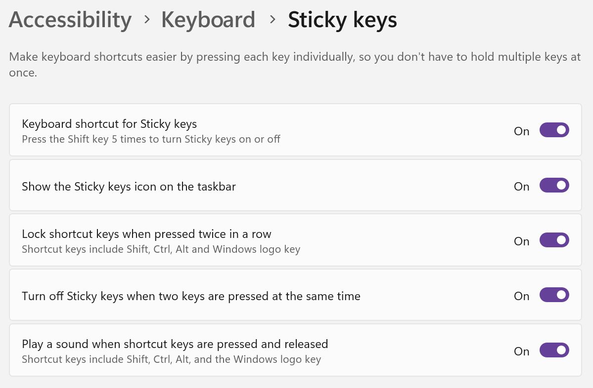 windows settings accessibility keyboard sticky keys