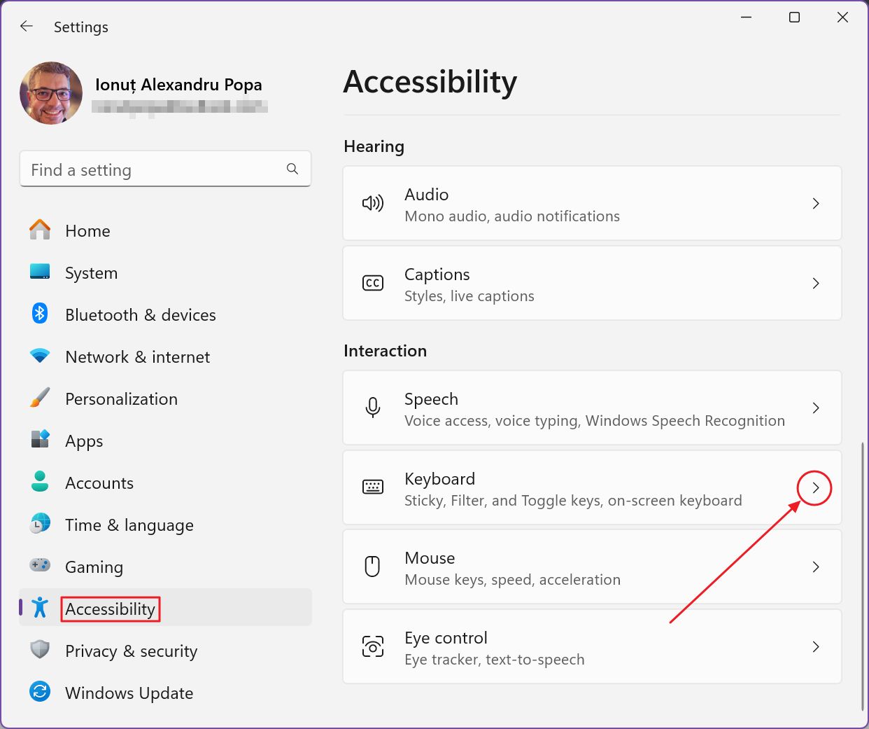 windows settings accessibility keyboard