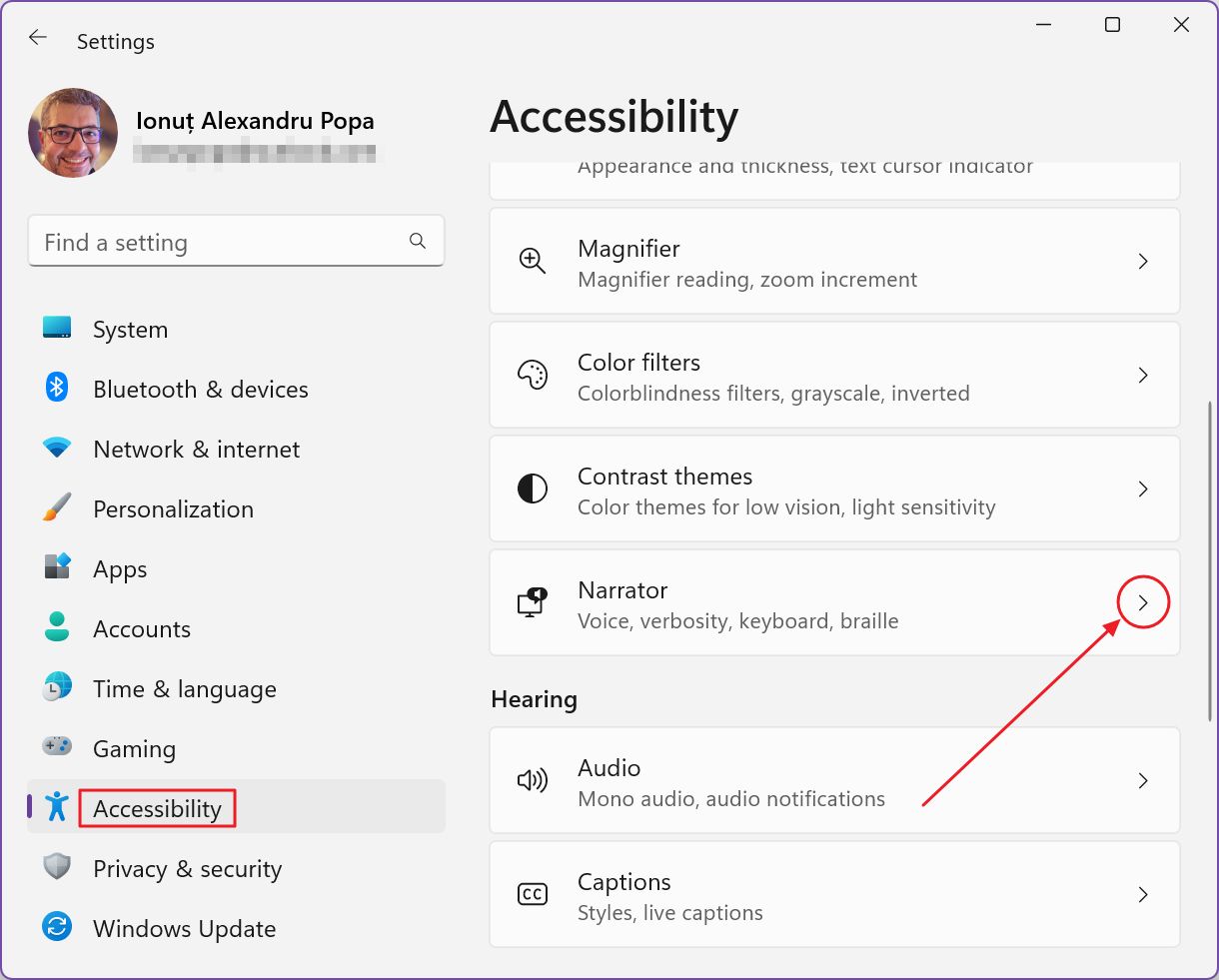 definições do windows narrador de acessibilidade