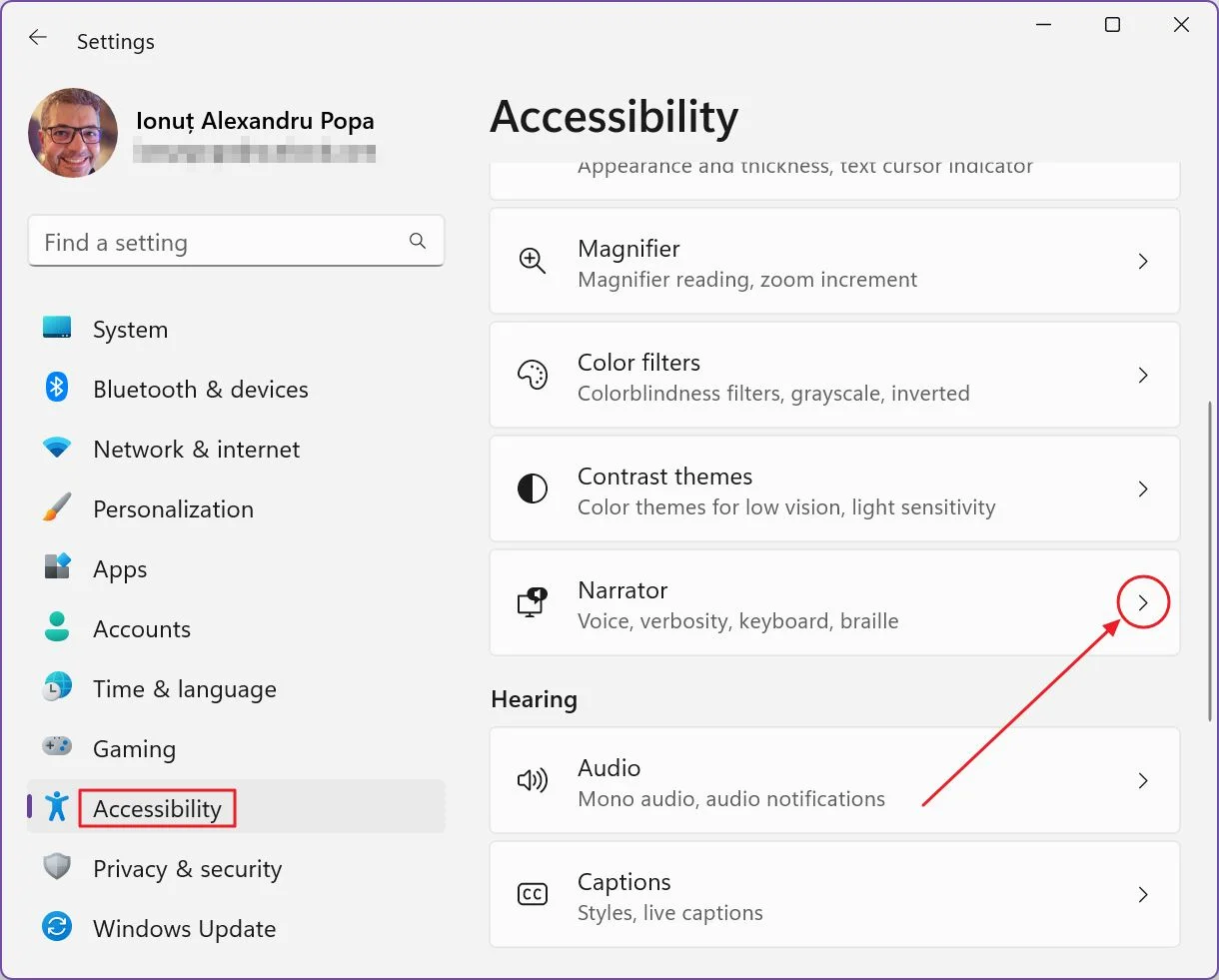 windows settings accessibility narrator