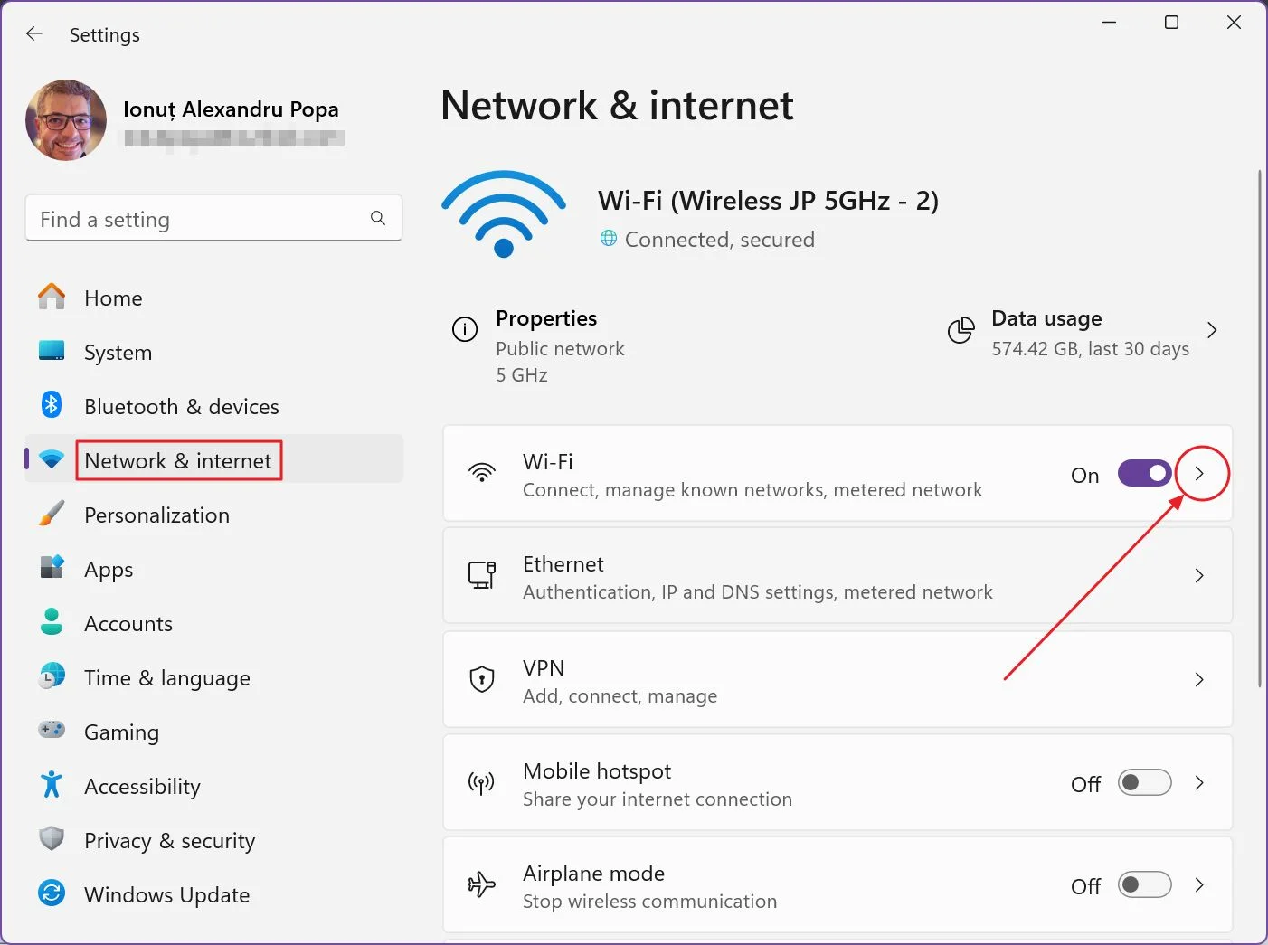ajustes de windows red e internet wi fi