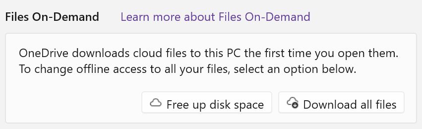 onedrive files on demand setting