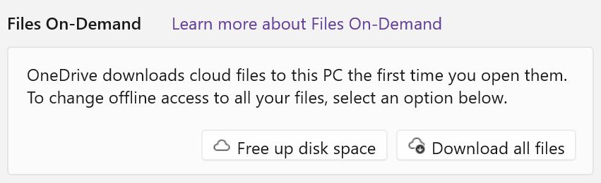 definição de ficheiros a pedido do onedrive