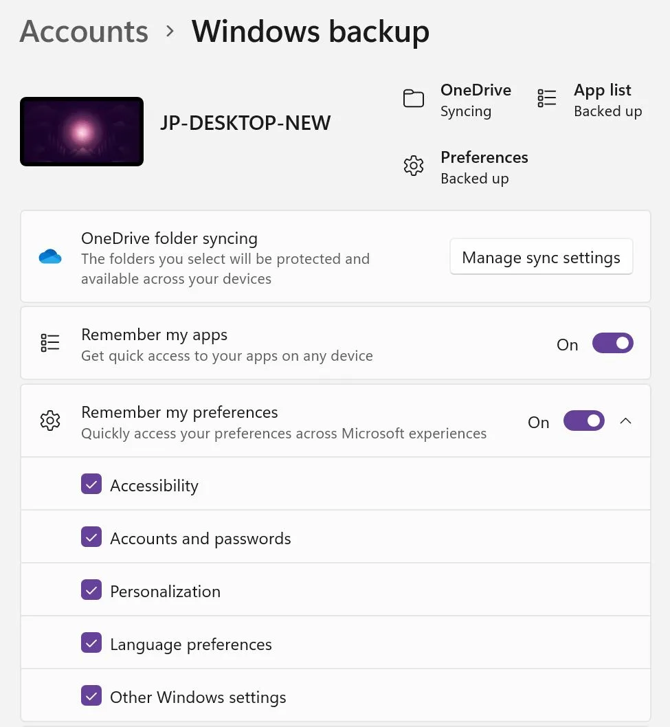 Windows 11 设置备份选项