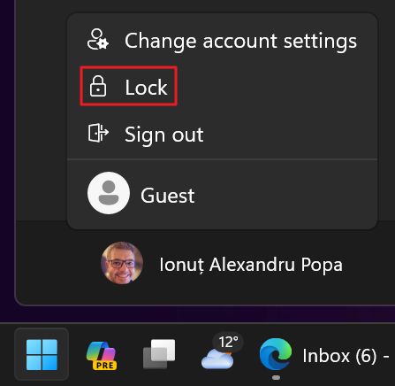 lock pc from start menu windows
