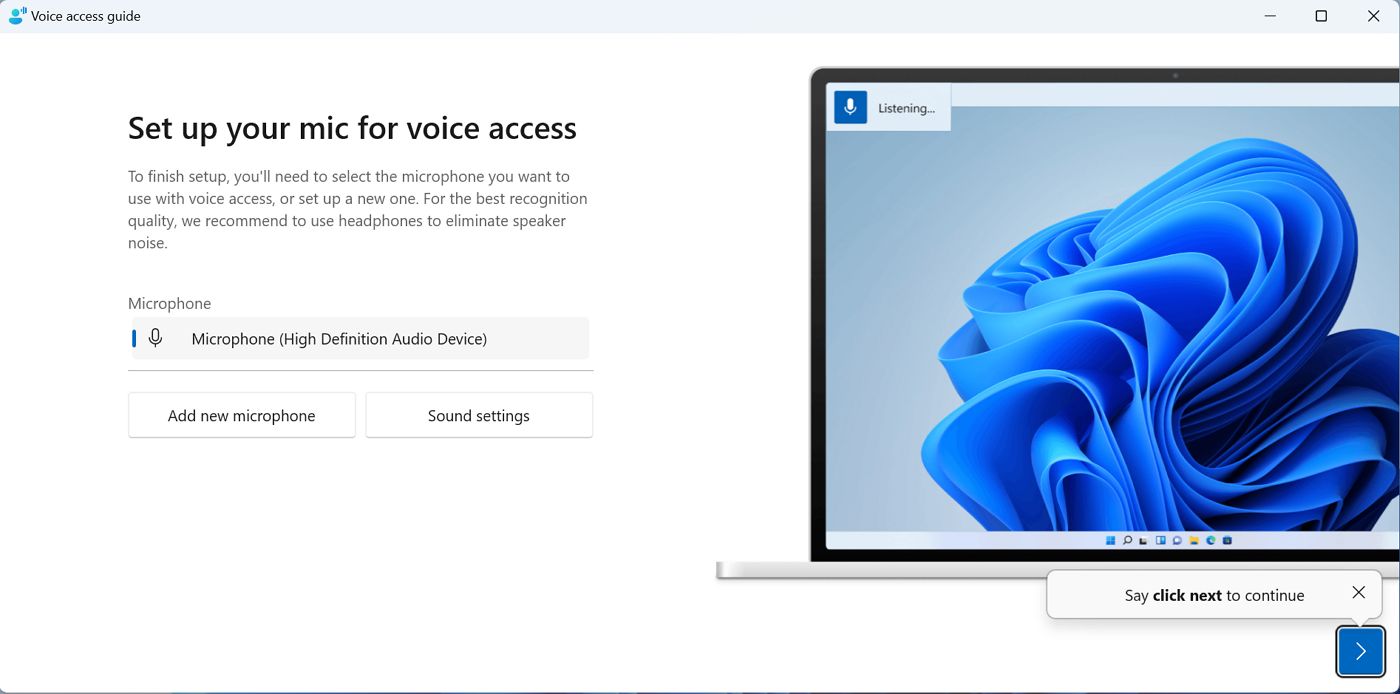 voice access set up microphone