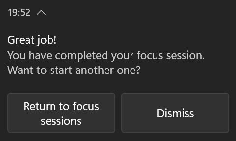 windows focus session ended notification