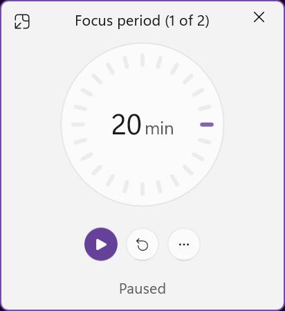 windows focus session paused widget