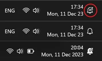 windows notifications do not disturb is on taskbar