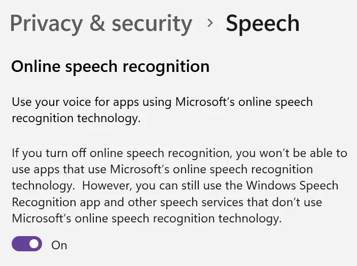 impostazione del riconoscimento vocale online di windows privacy