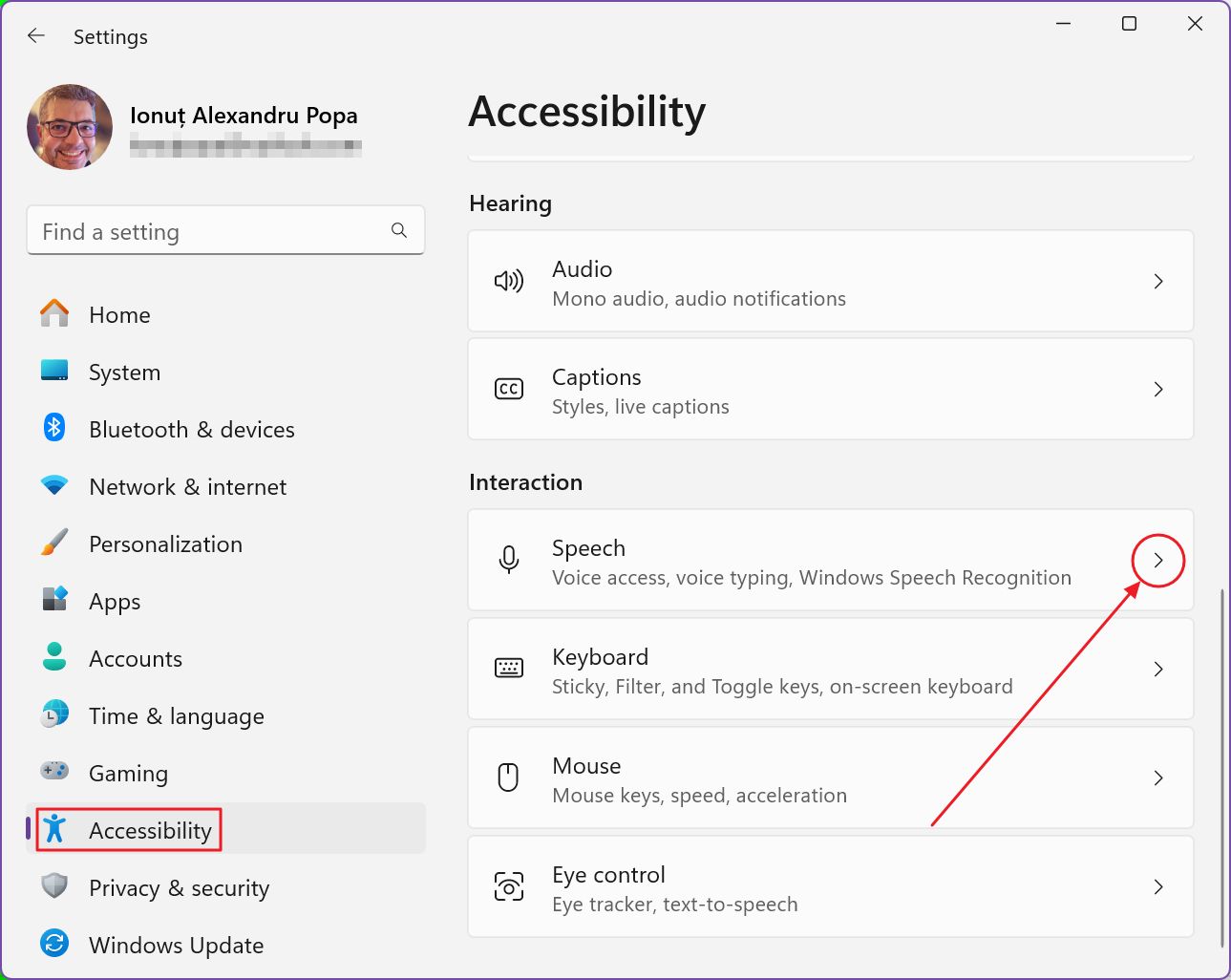 windows settings acccesibility speech