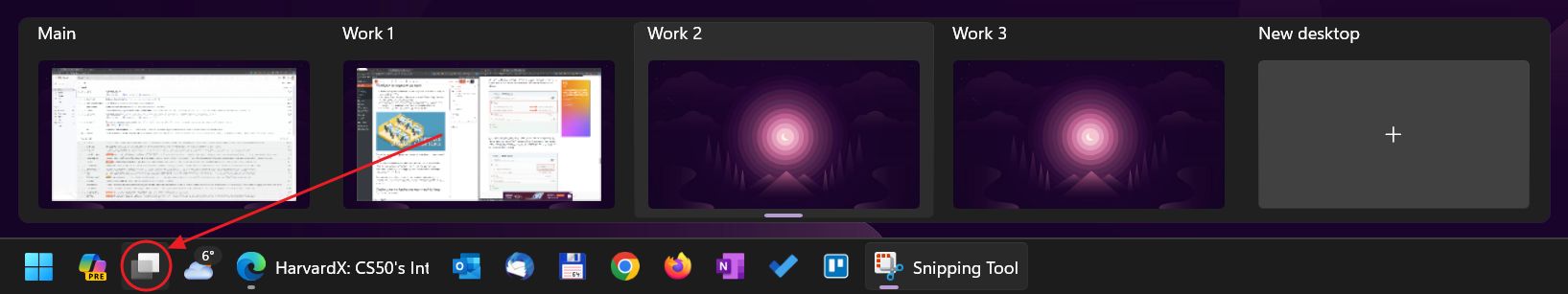 botão de visualização de tarefas do windows na barra de tarefas
