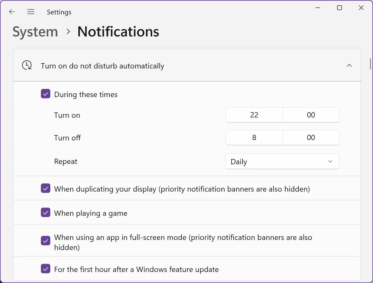 windows turn do not disturb automatically