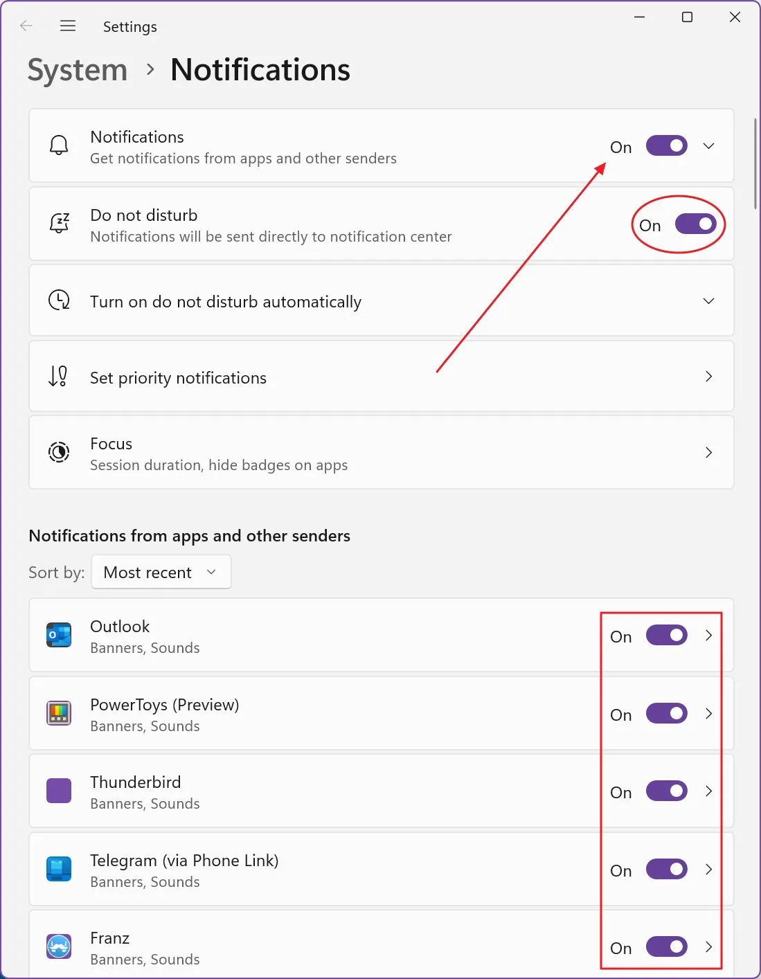 windwos settings system notifications options