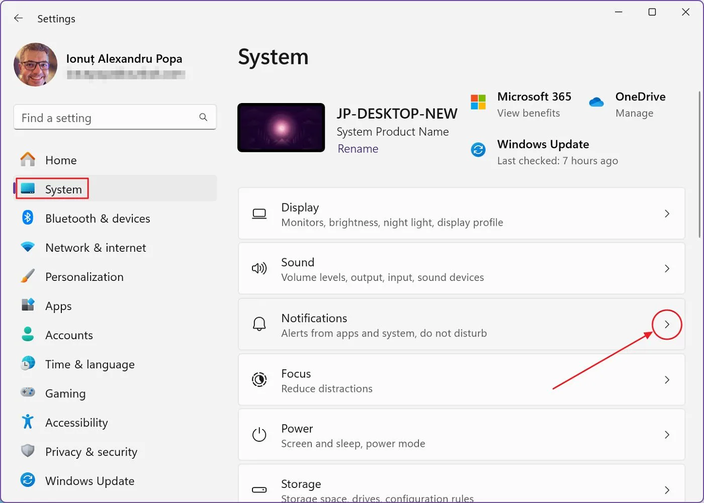 windwos settings system notifications