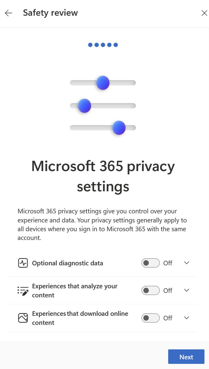 microsoft account safety review 365 privacy settings