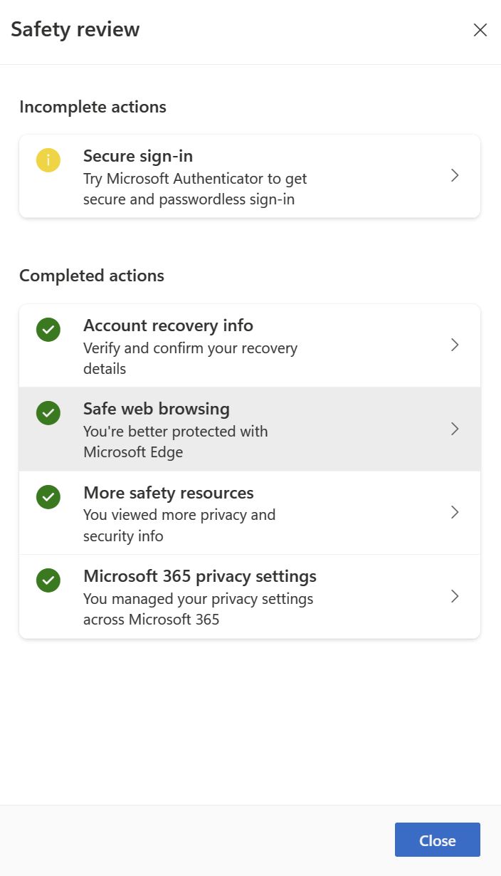 microsoft account safety review actions