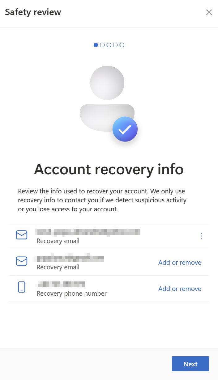 microsoft account safety review recovery info