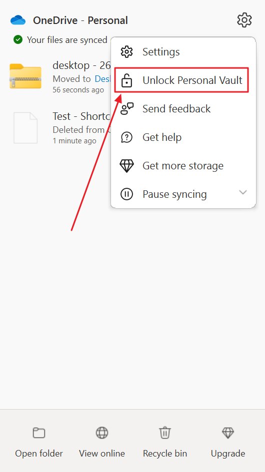 onedrive desktop déverrouiller le coffre-fort personnel